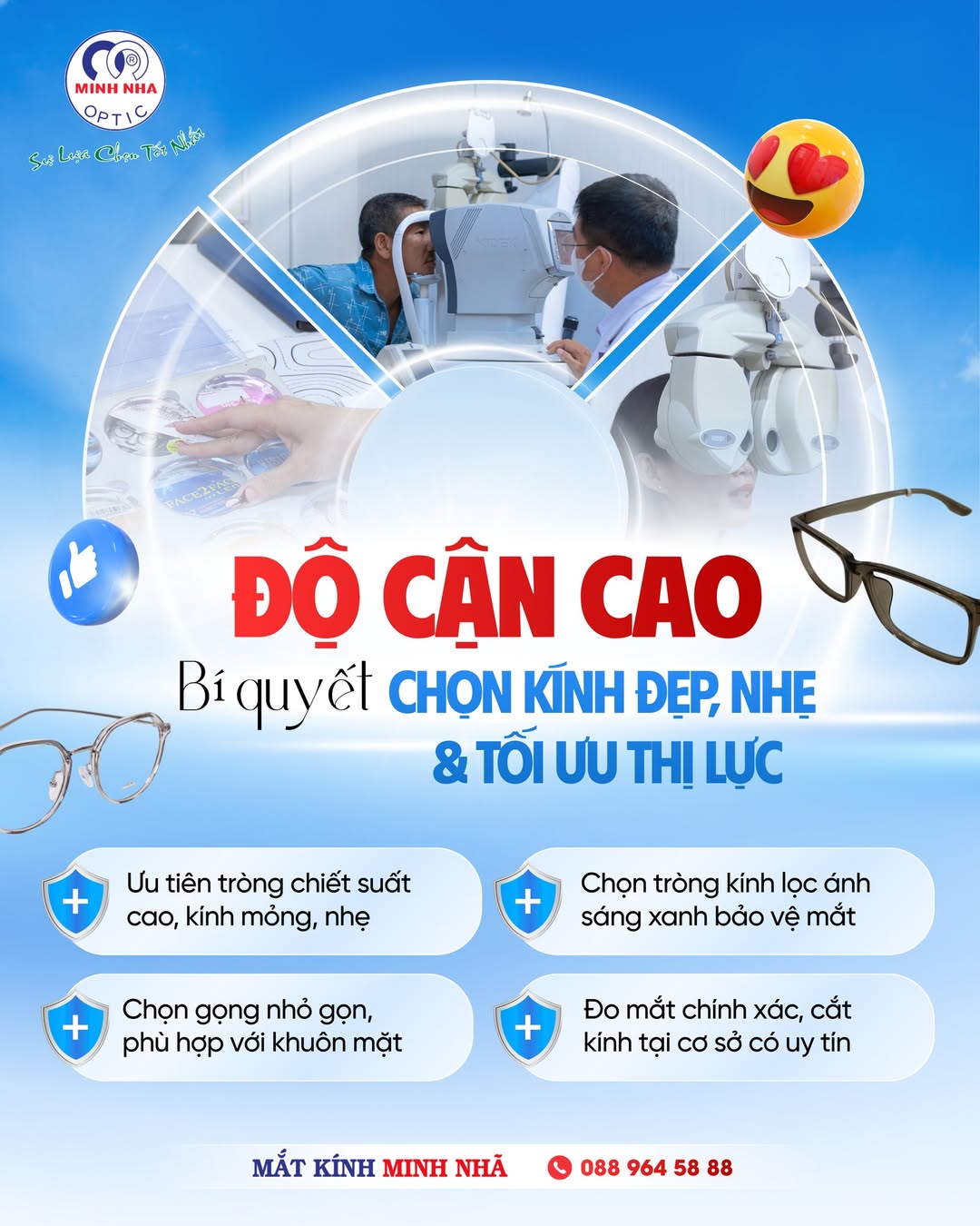 ĐỘ CẬN CAO: BÍ QUYẾT CHỌN KÍNH ĐẸP, NHẸ VÀ TỐI ƯU THỊ LỰC | MẮT KÍNH MINH NHÃ PHAN THIẾT